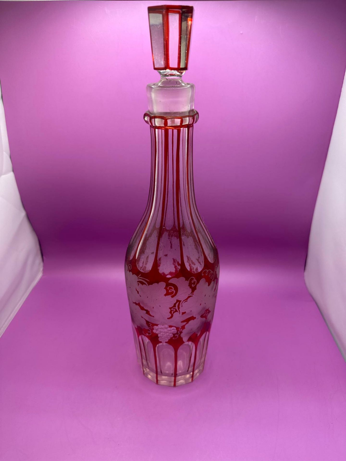 A Pair Of Late 19th Century Bohemian Ruby Flashed Wine Bottle/Carafe/Decanter - Image 6 of 12