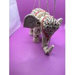 Vintage Handmade Wooden Indian Elephant Marionette Puppet Jointed 22 X 8 X 17 cm