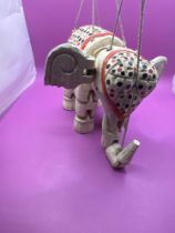 Vintage Handmade Wooden Indian Elephant Marionette Puppet Jointed 22 X 8 X 17 cm