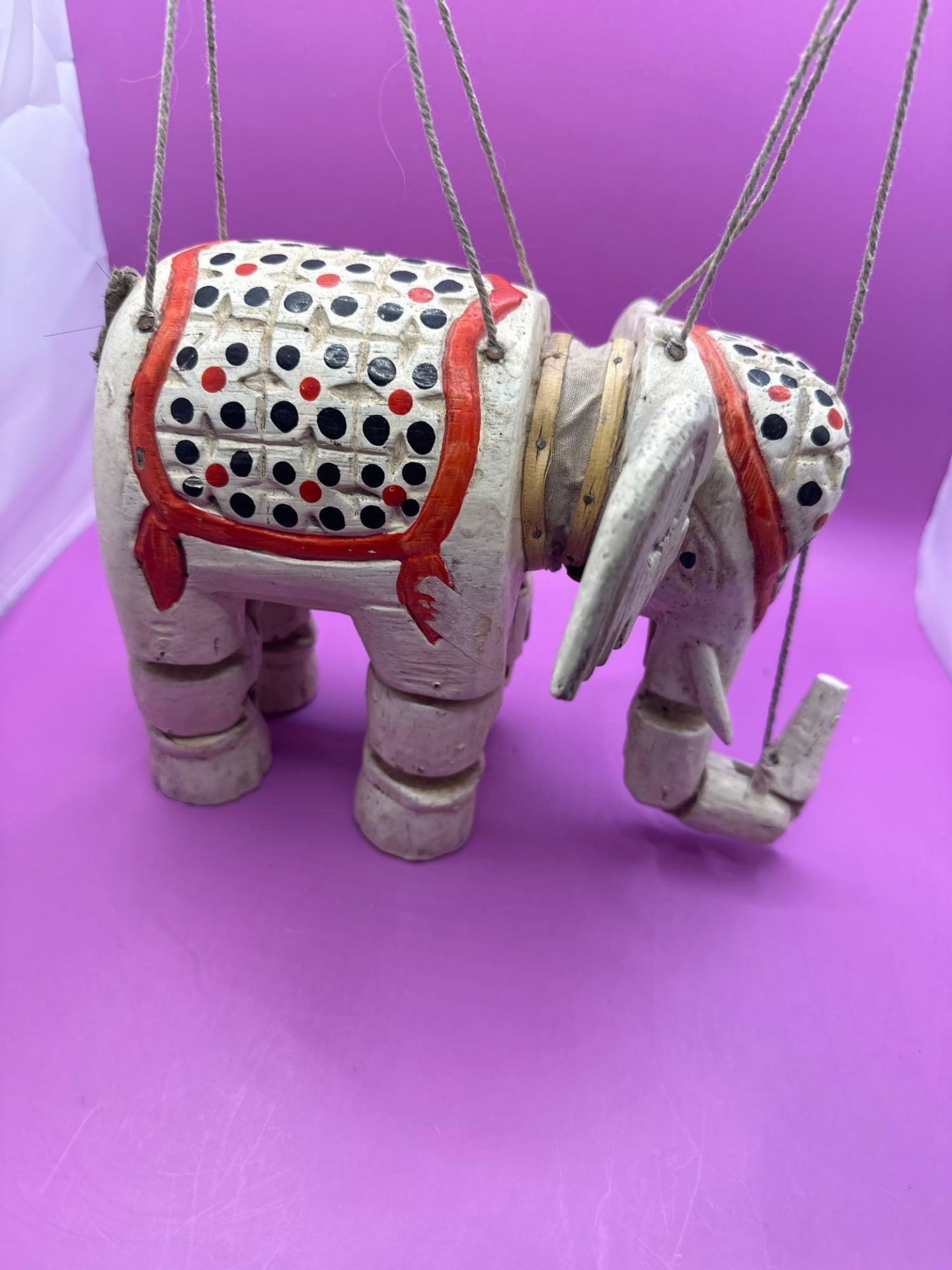 Vintage Handmade Wooden Indian Elephant Marionette Puppet Jointed 22 X 8 X 17 cm - Image 2 of 5