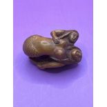 Japanese Carving Sculpture Mermaid And Baby Boxwood Wood Netsuke