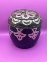 Wooden Round Decorated Pot With Lid 16 X 17cm