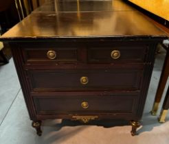 A Pair Four Drawer Commode Chests Raised By Four Block Feet With A Square Carved Motif And