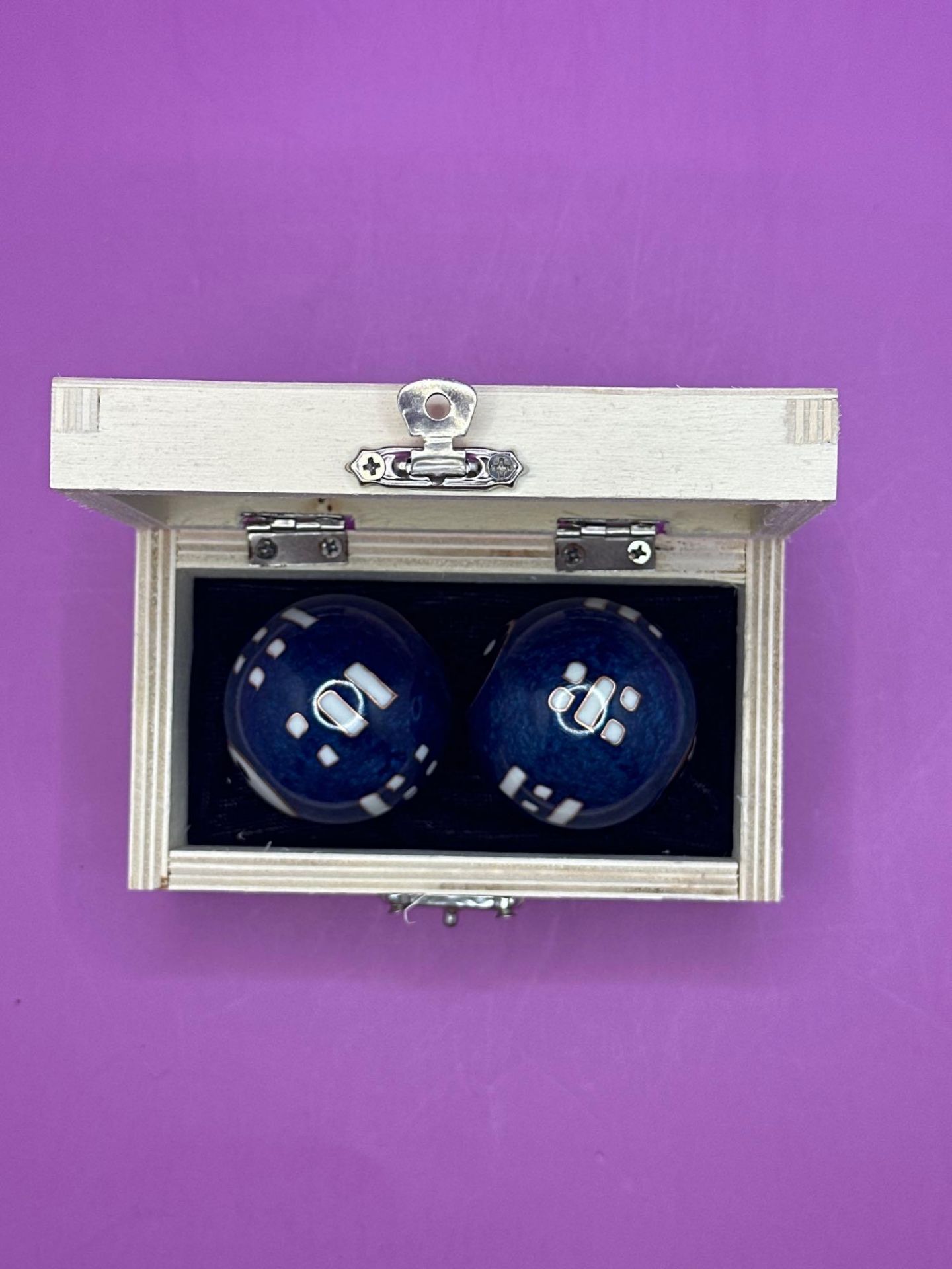 Chiming Harmony Exercise Massage Therapy Balls (Yin Yang) In Wooden Box - Image 3 of 4