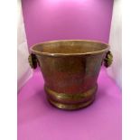 Copper Jardiniere With Brass Handles Depicting A Face With Grapes And Vine 23 X 18.5 cm
