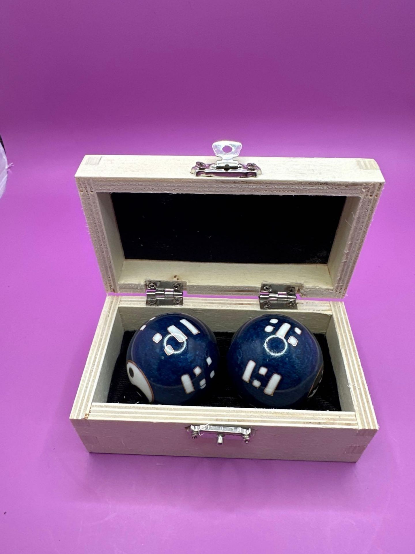 Chiming Harmony Exercise Massage Therapy Balls (Yin Yang) In Wooden Box - Image 2 of 4