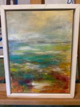 Devon Landscape Mixed Media Acrylic On Canvas Angie Seaway Inscribed Verso Early Morning Sun Will