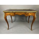 French Louis XV Style Kingwood Leather Inlay Bureau Plat Desk With Gilt Bronze Ormolu The Shaped Top