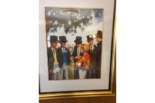 Framed Lithographic Print Illustrating A Jockey Talking To Gentleman In Morning Dress At Ascot