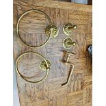 A Quantity Of Brass Handles, Hinges And Other Hardware Along With A Set Of Bathroom WC Brass Wall