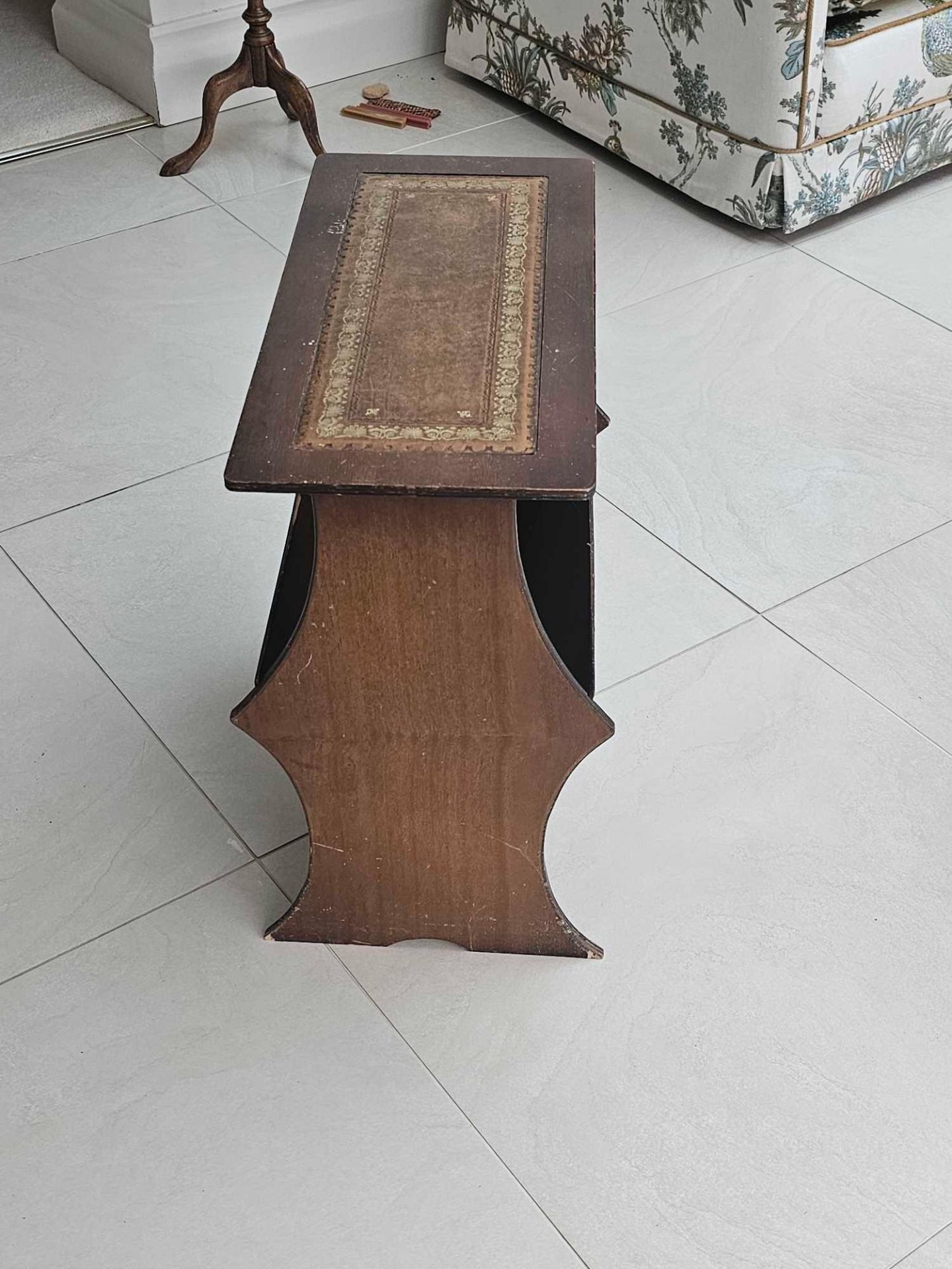 A Mahogany Magazine Stand And Rack With Leather Inlay Top A Small Table With Shaped Sides And - Image 3 of 4