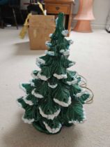 A Vintage 2 Piece Atlantic Mold Ceramic Christmas Tree With Lights White Frost Tip Snow