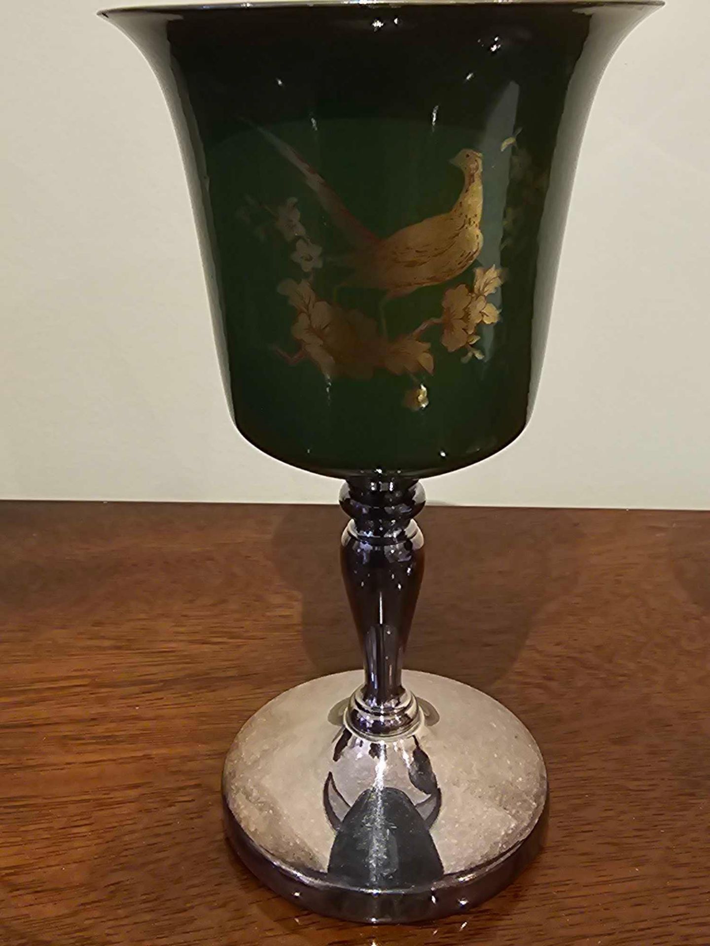 Mappin And Webb Pair Of Green And White Enamel Pheasant Goblets: 15cm - Image 3 of 4