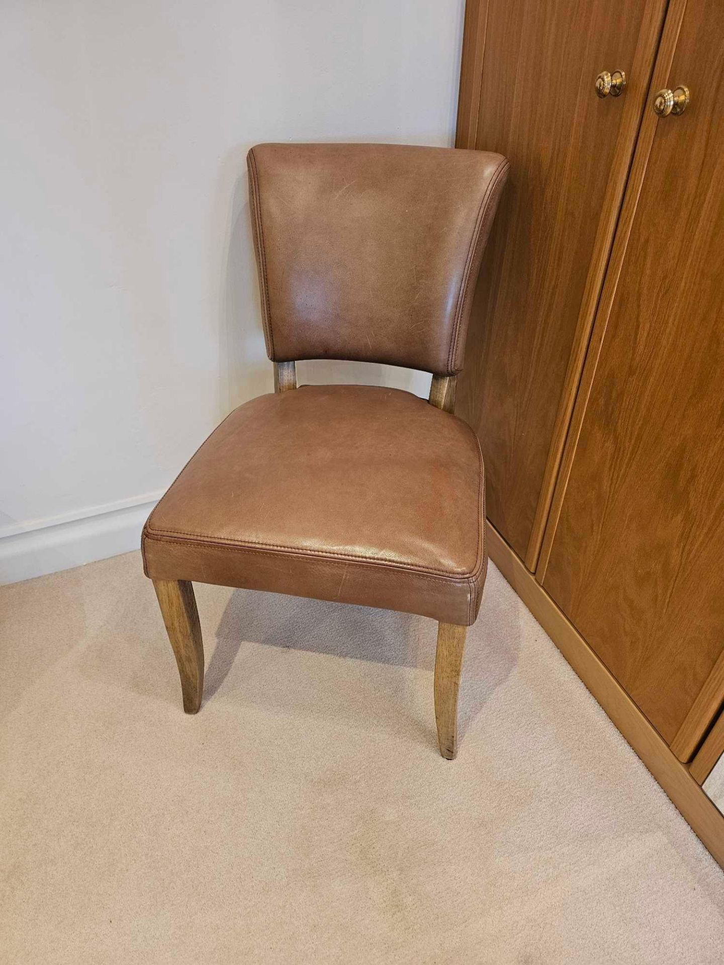 Timothy Oulton Mimi Brown Leather Studded Side Chair With Weathered Oak Legs Seat Height: 51cm - Image 3 of 3
