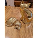 2 X Gold Ceramic Cat Figurines