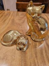 2 X Gold Ceramic Cat Figurines