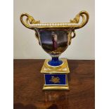 A Sevres Style Porcelain Cobalt And Gold Painted Urn Inscribed Under The Task Cowper