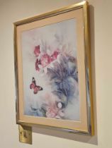 Framed Print Oriental Fuchsias By Lena Liu (Taiwanese B.20th Century) 40 X 50cm