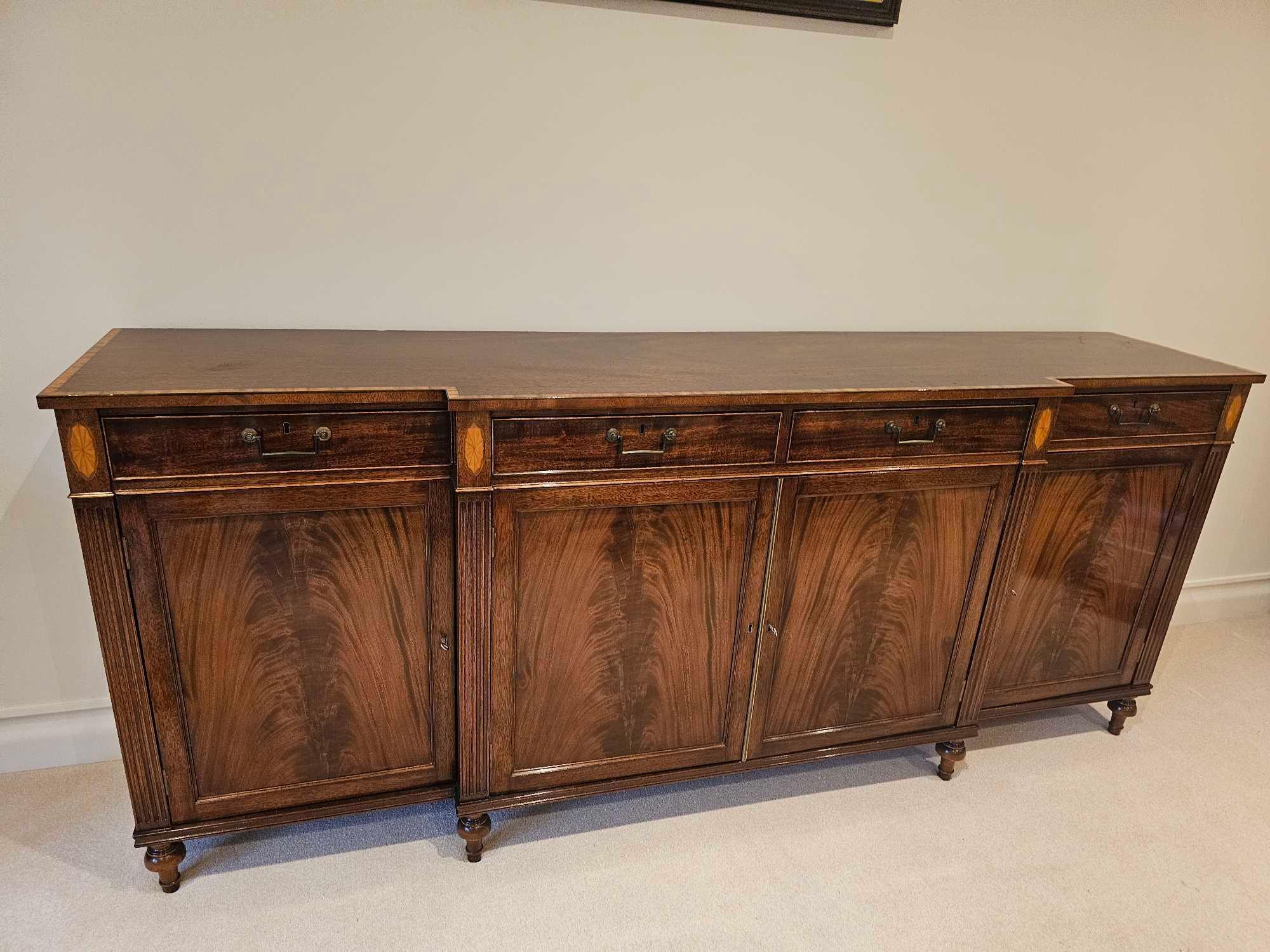 William Tillman George III Style Flame Mahogany Crossbanded In Satinwood Sideboard The Shaped Top - Image 2 of 9