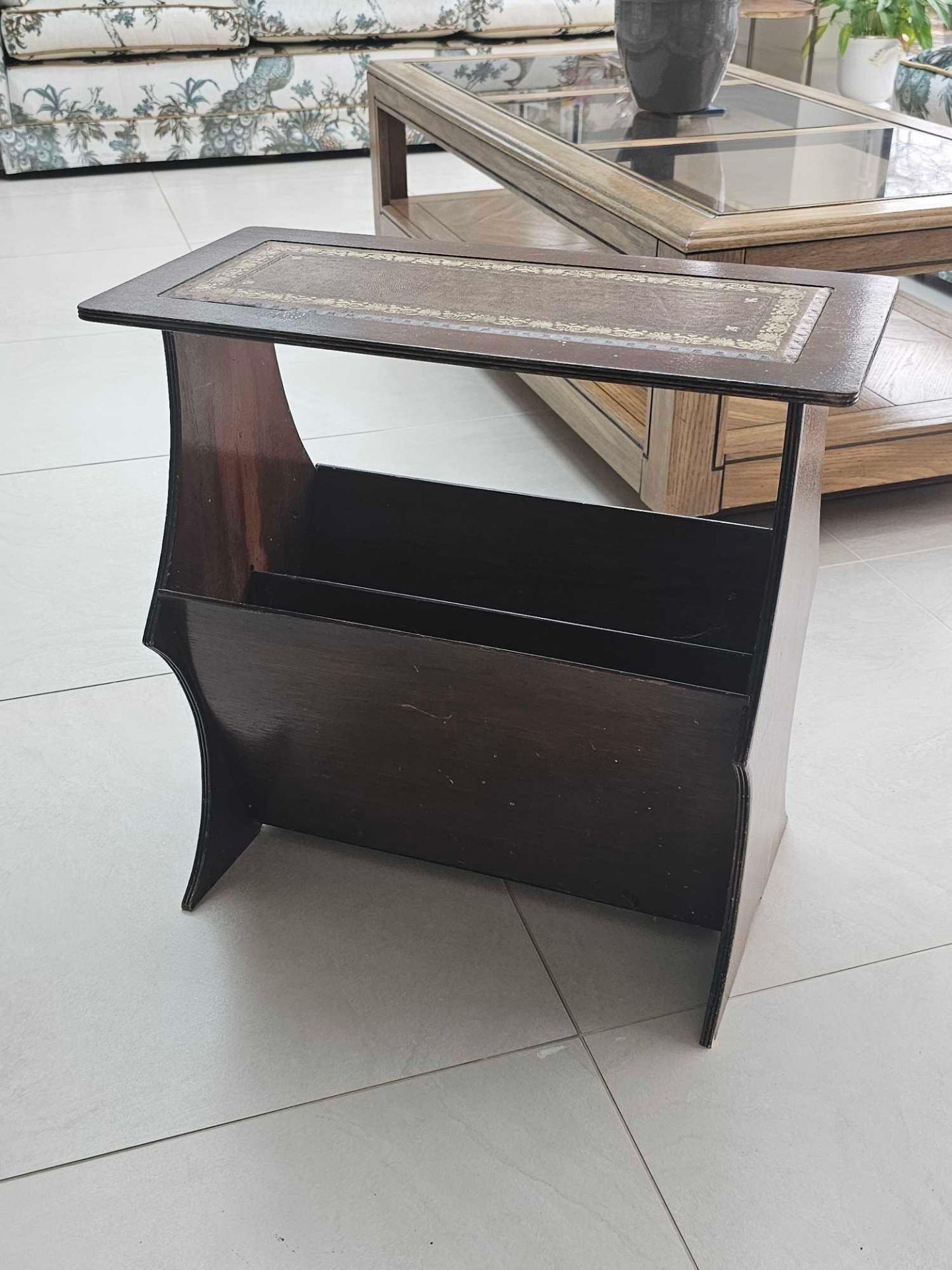 A Mahogany Magazine Stand And Rack With Leather Inlay Top A Small Table With Shaped Sides And - Image 2 of 4