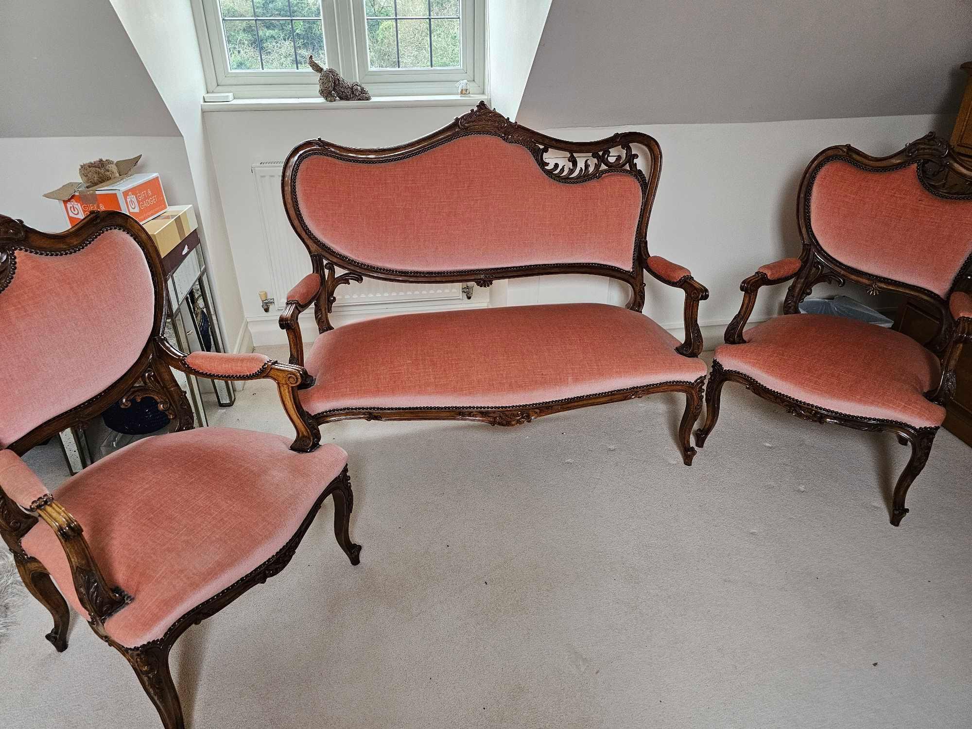 A French Walnut Salon Suite, A Two Seater Settee And A Pair Of Armchairs In The Louis XV Style