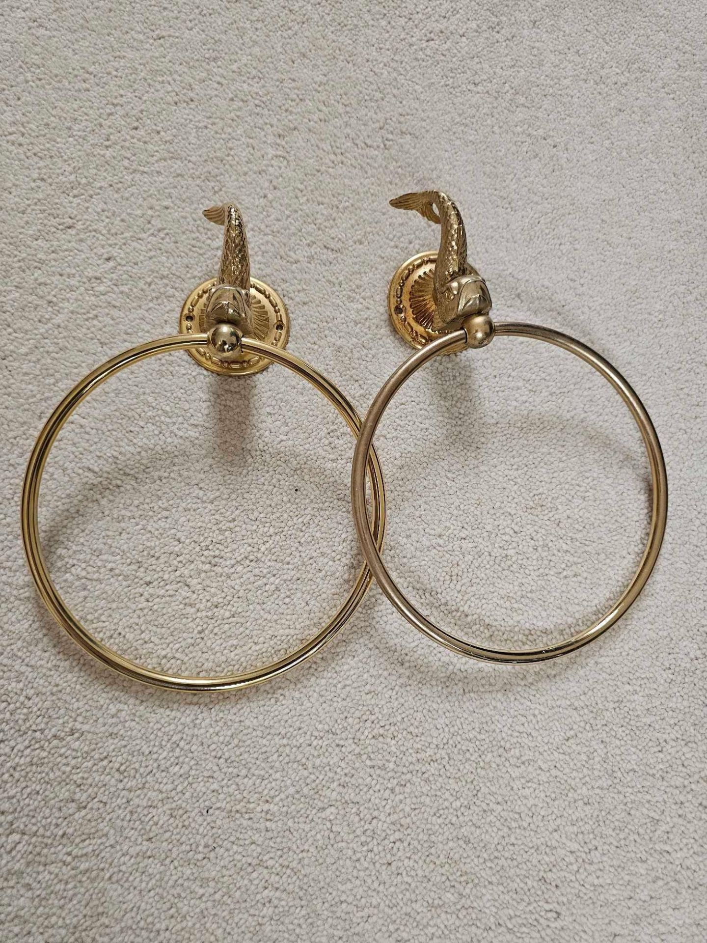 2 X Brass Towel Rings With Dolphin Form Mounts - Image 2 of 2