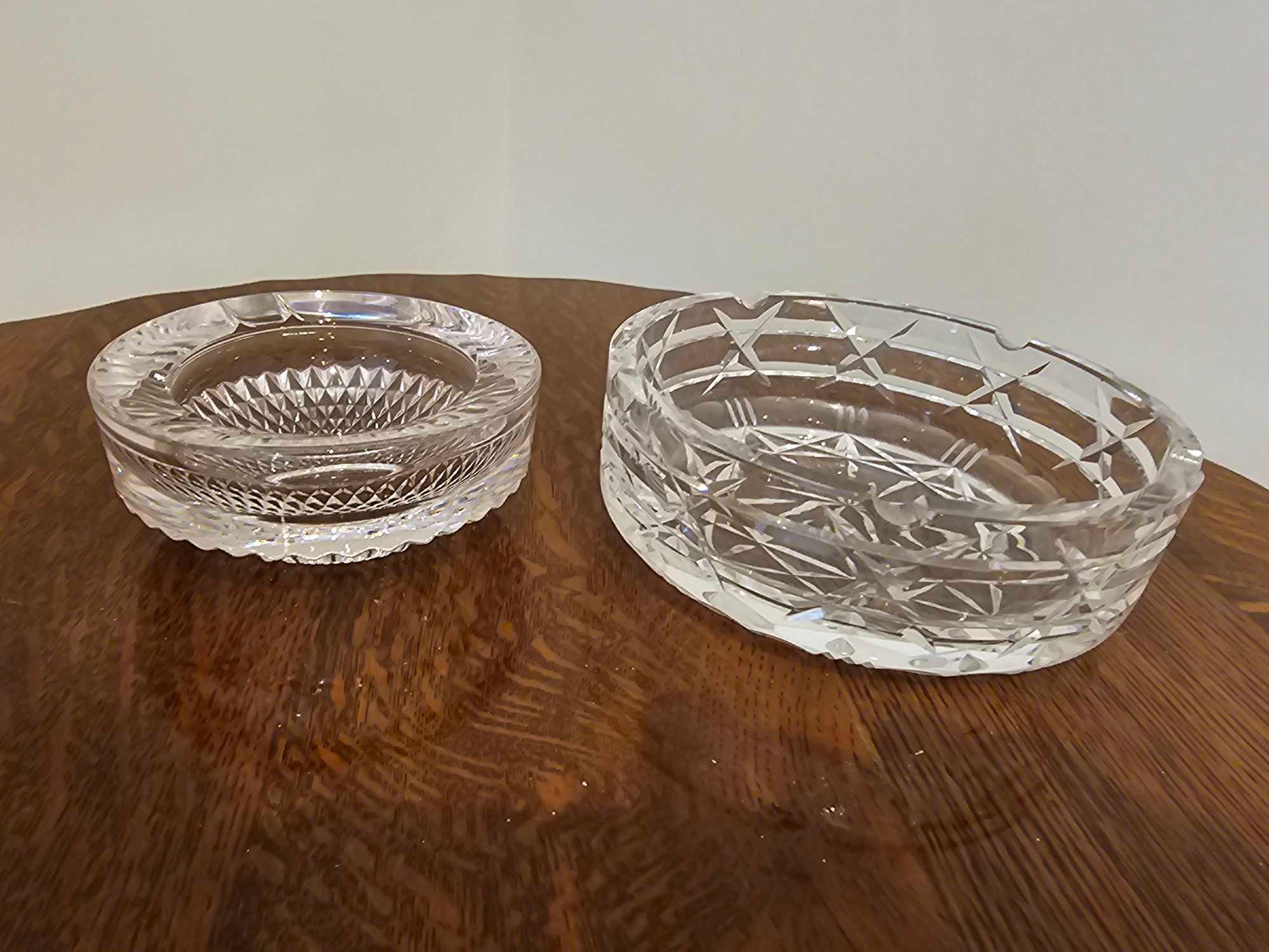 2 X Crystal Cut Ashtrays 13cm And 18cm Diameter