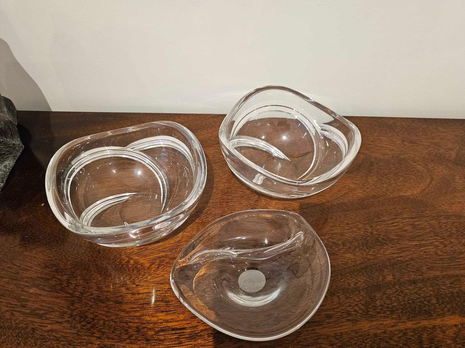 3 X Art Decon Inspired Clear Glass Bowls - Image 2 of 4