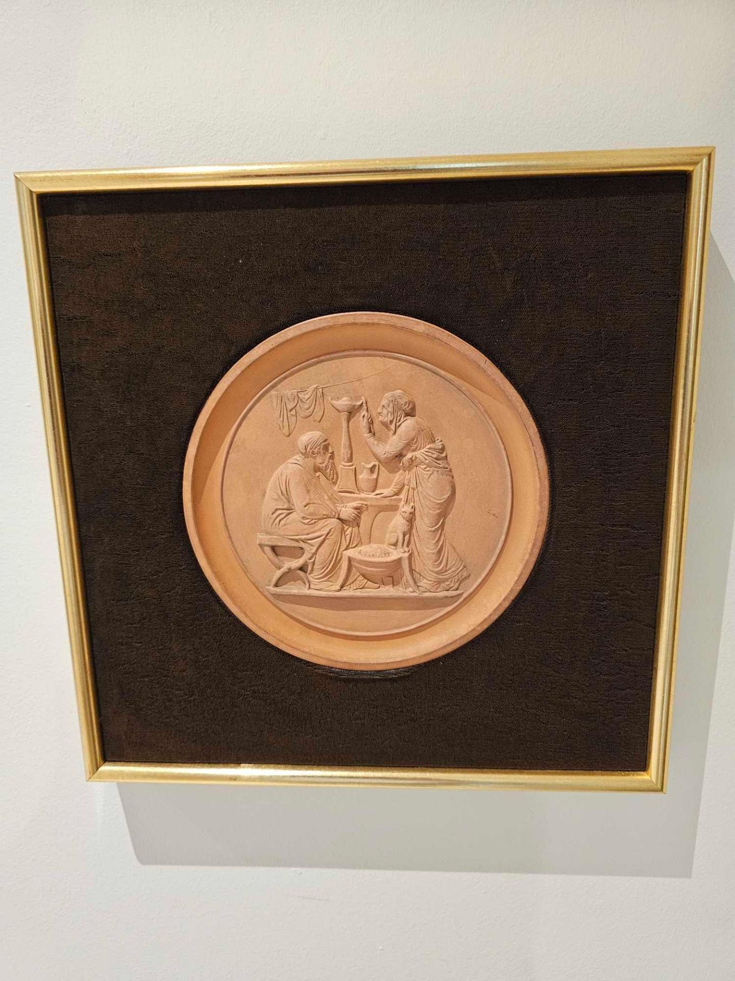 A Set Of 2 X Framed Victorian Red Earthenware Roundels Cast In Relief With Allegorical Scenes - Image 2 of 5