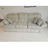 A Peter Guild Upholstered Three Seater Sofa In Damask Embossed Pattern Mint And Gold 235 X 87 X 95cm