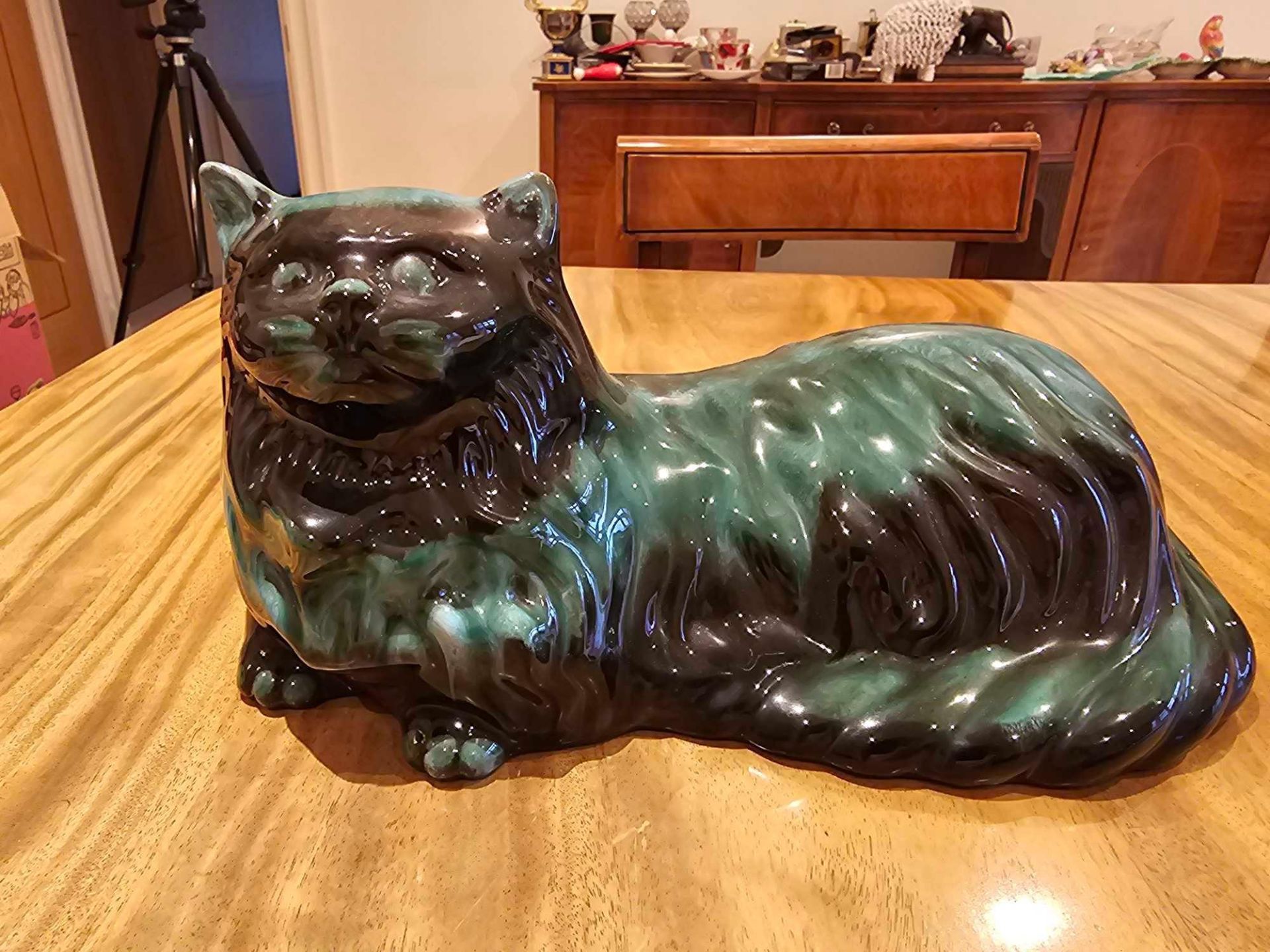 A Large Blue Mountain Pottery Cat Figurine | 1970s | Made In Canada