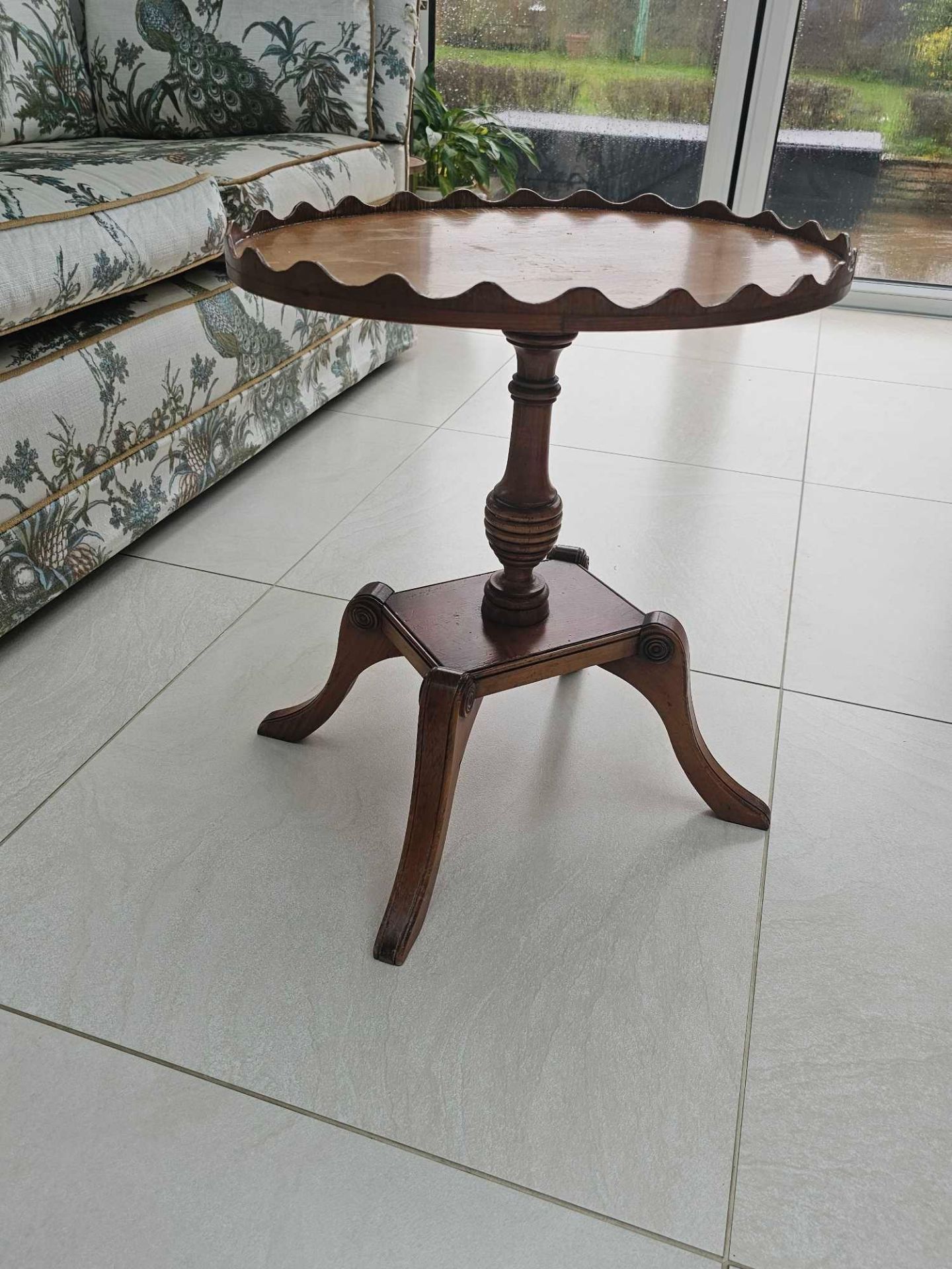 Bevan Funnell Reprodux Oval Mahogany Pedestal Wine Table In The Regency Style Having Shaped Wooden - Image 3 of 4