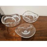 3 X Art Decon Inspired Clear Glass Bowls