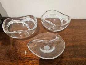 3 X Art Decon Inspired Clear Glass Bowls