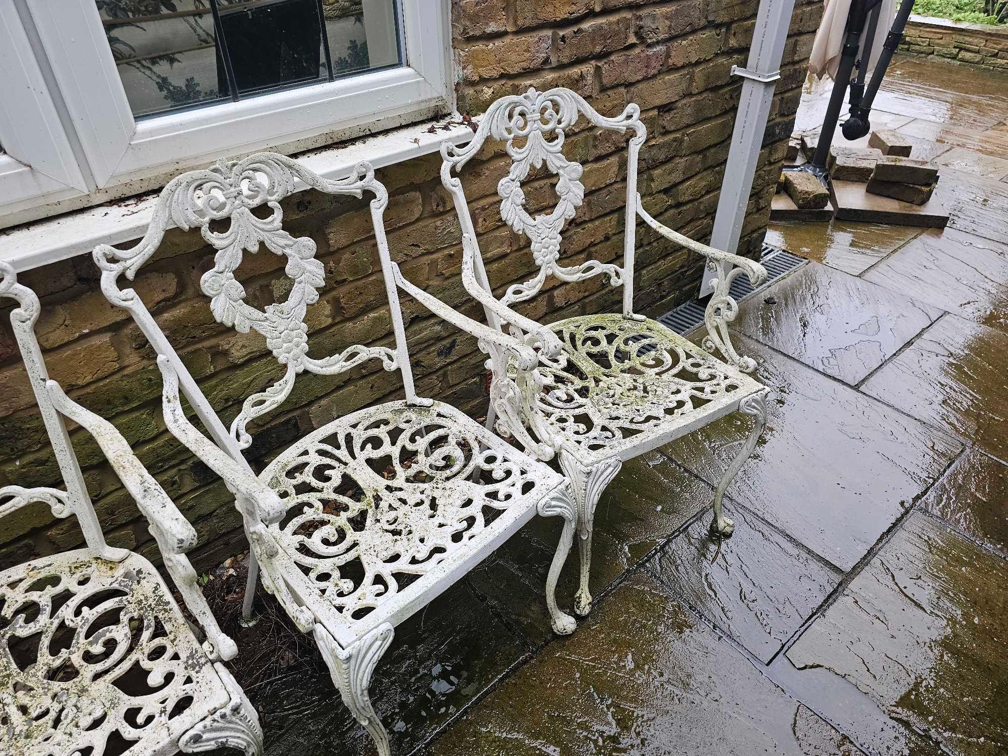 A Regency Style Cast Iron Garden Furntiure Set Comprising Of A Three Seater Love Bench And A Pair Of - Image 3 of 4