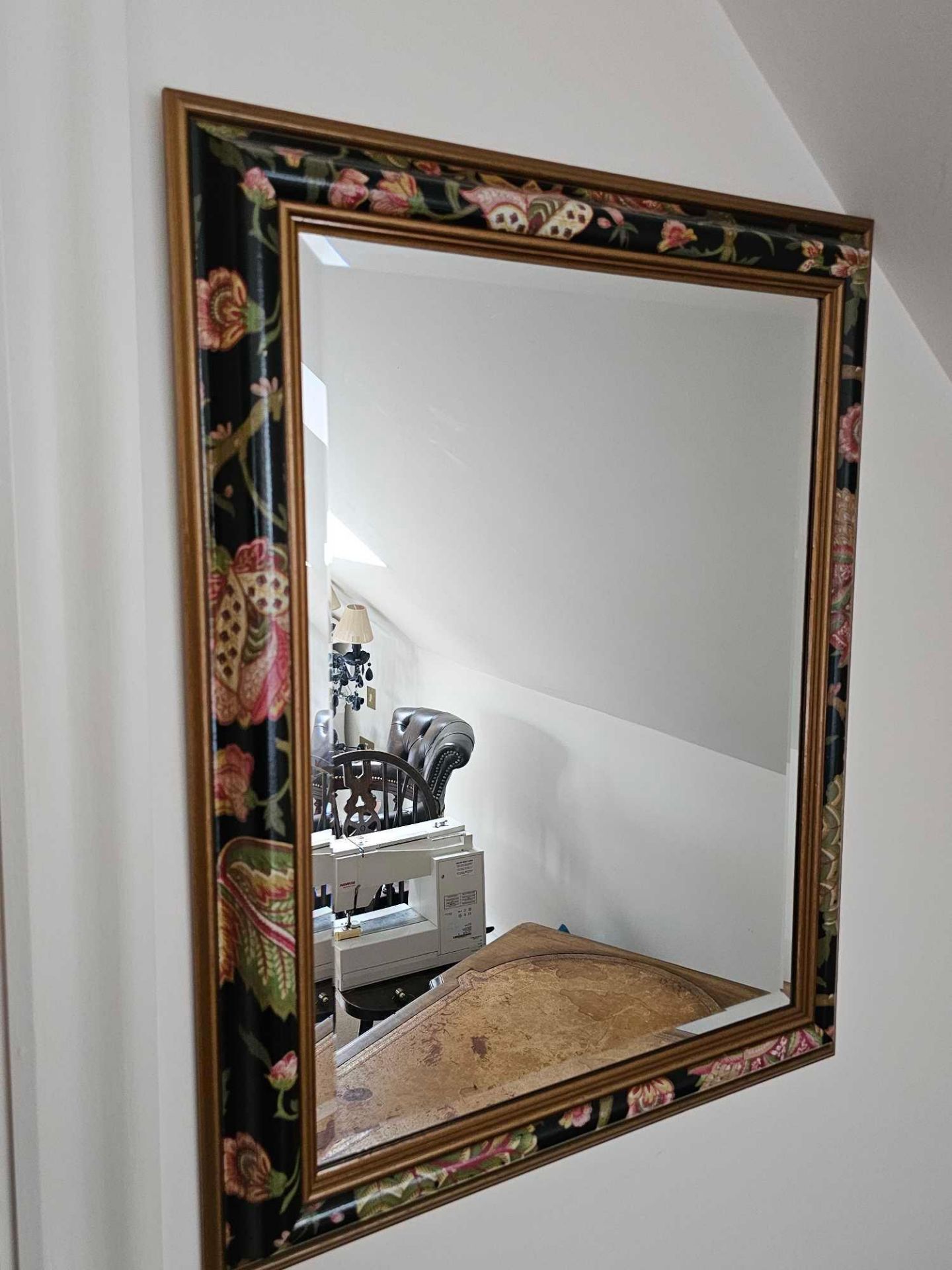 A Japanned Cushion Frame Bevelled Mirror 60 X 75cm