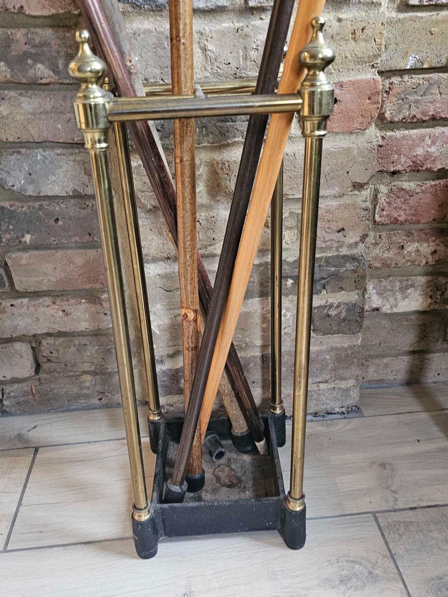 A Victorian Brass And Cast Iron Cane Stick Stand To Include 6 X Decorative Canes 22 X 22 X 60cm - Image 2 of 7
