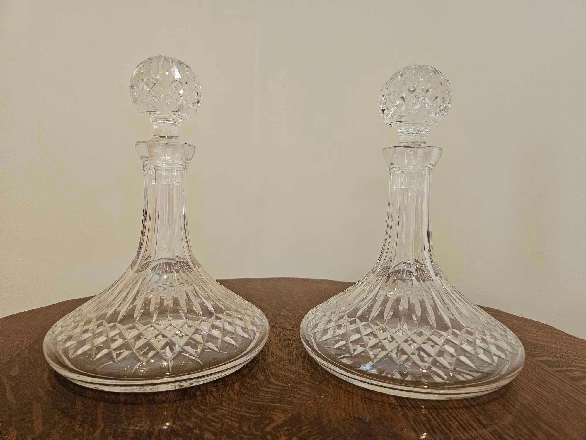 A Pair Of Waterford Crystal Lismore Ships Decanters 27cm Tall