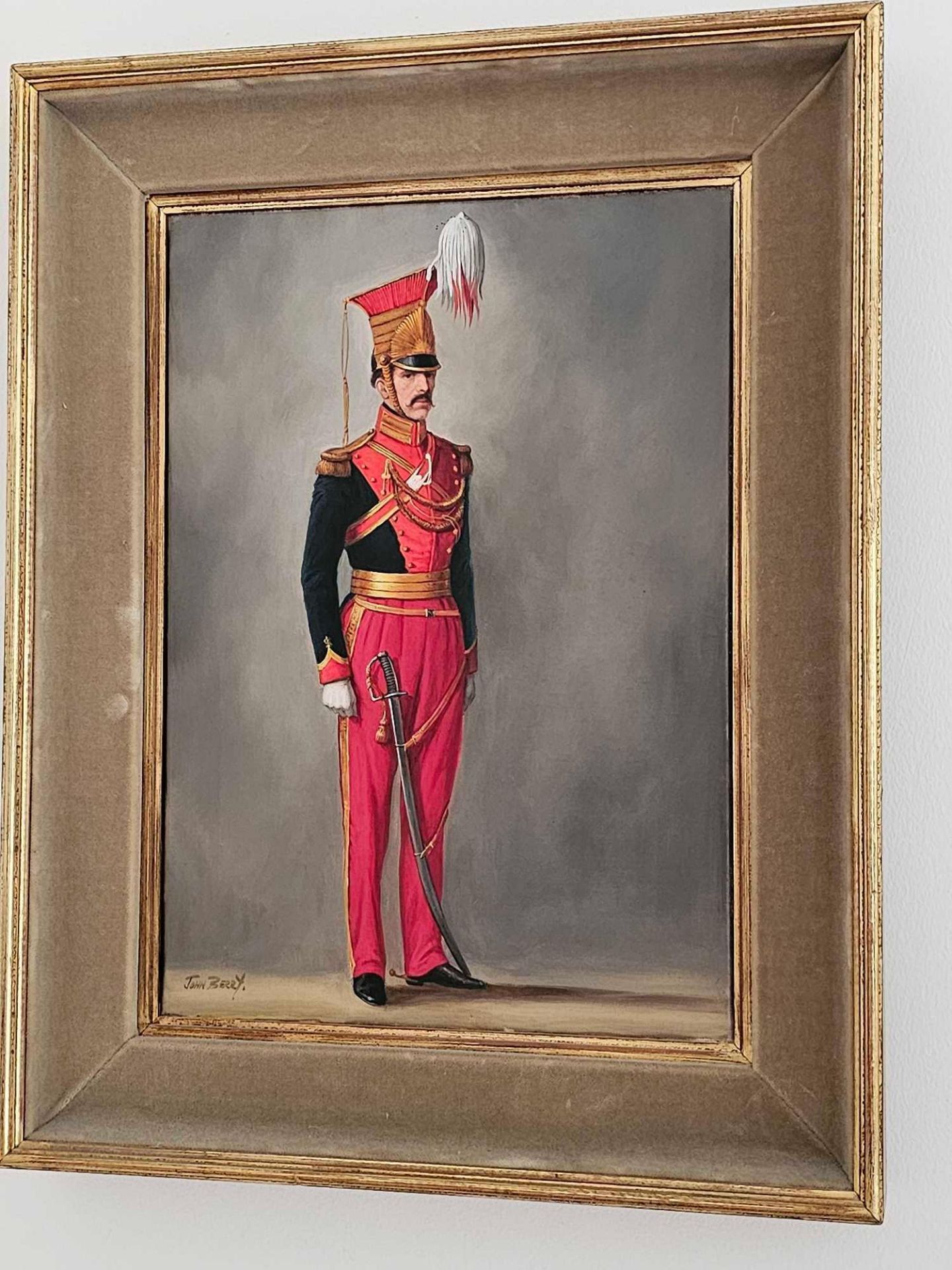 John Berry (1920 - 2009) Oil On Canvas Portrait Of An Officer Of The 12th Lancers 1820 Framed 37 X - Bild 2 aus 2