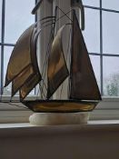 Vintage Mario Jason Style Brass Sailboat Sculpture On Onyx Mid Century Art