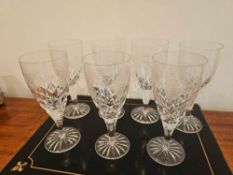 A Set Of 7 X Crystal Cut Wine Goblets 18cm Tall (1 With Chip)