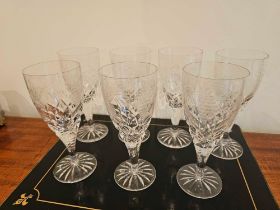 A Set Of 7 X Crystal Cut Wine Goblets 18cm Tall (1 With Chip)