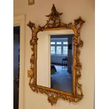 18th Century Style Carved Giltwood Chinese Chippendale Mirror Having C-Scroll Acanthus And Flower