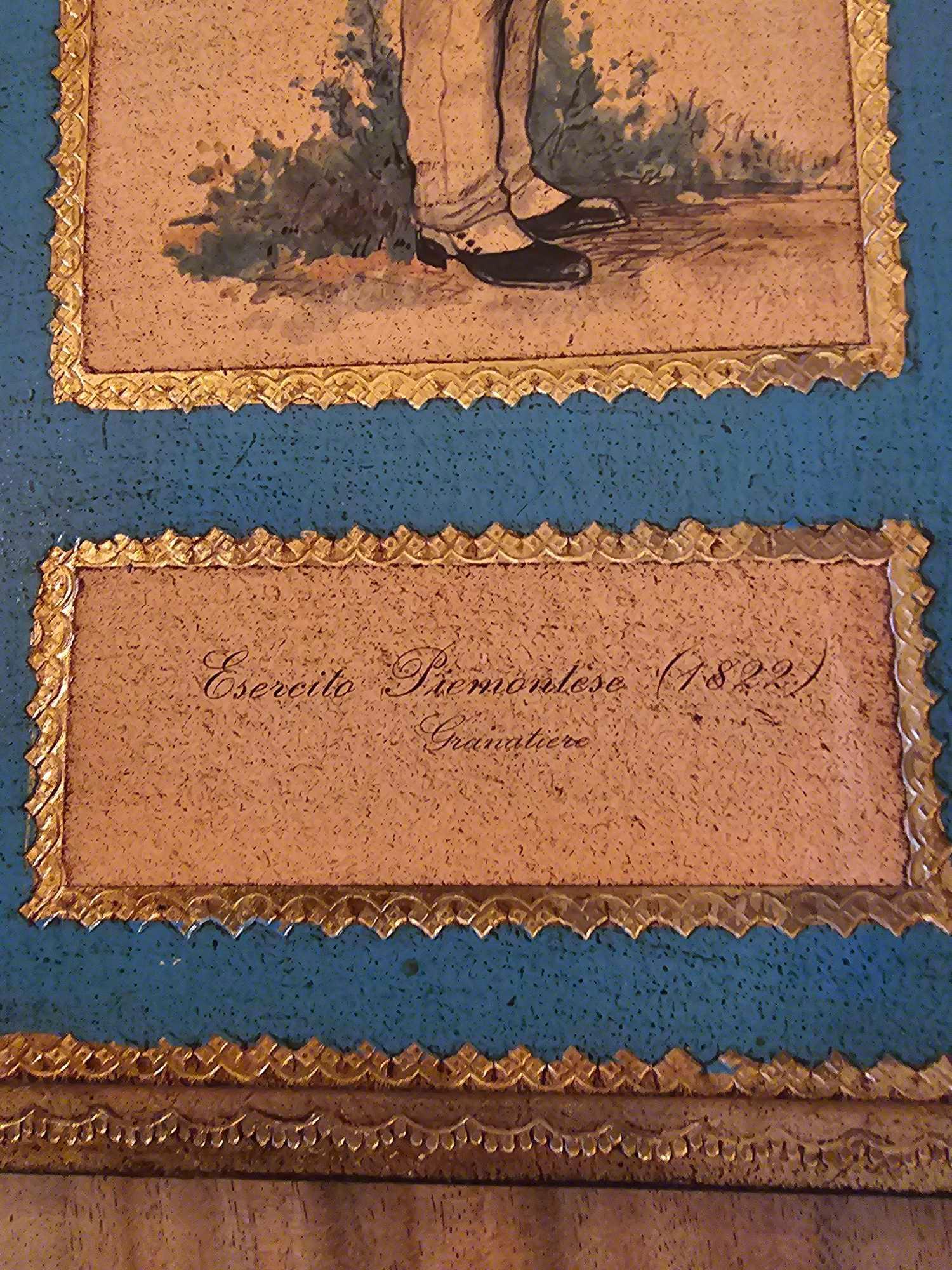 A Set Of 3 X Vintage Esercito Piemontese Italian Soldiers 1822 Prints On Wooden Plaques 20 X 52cm - Bild 2 aus 4