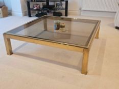 An Italian Mid Century Polished Brass And Smoked Glass Cocktail Table 102 X 102 X 30cm
