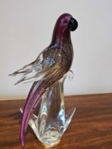 A Parrot Figurine In Coloured Glass 28cm