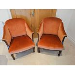 A Pair Of Edwardian Mahogany And Boxwood Strung BergÃ¨res Each Upholstered With Low Rectangular