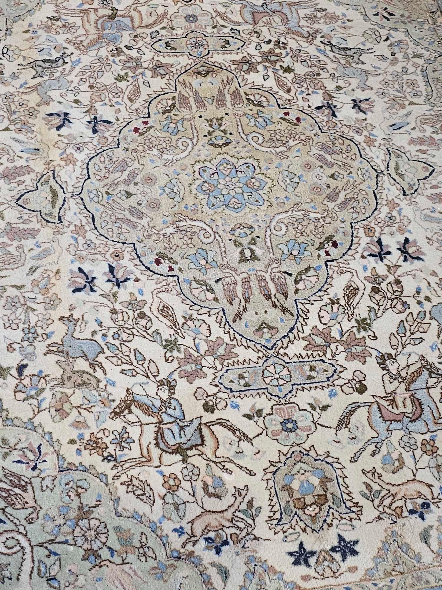 A Persian Patterned Rug The Ivory Field With Lozenge Medallions And Scrolled Spandrels With A - Image 2 of 6