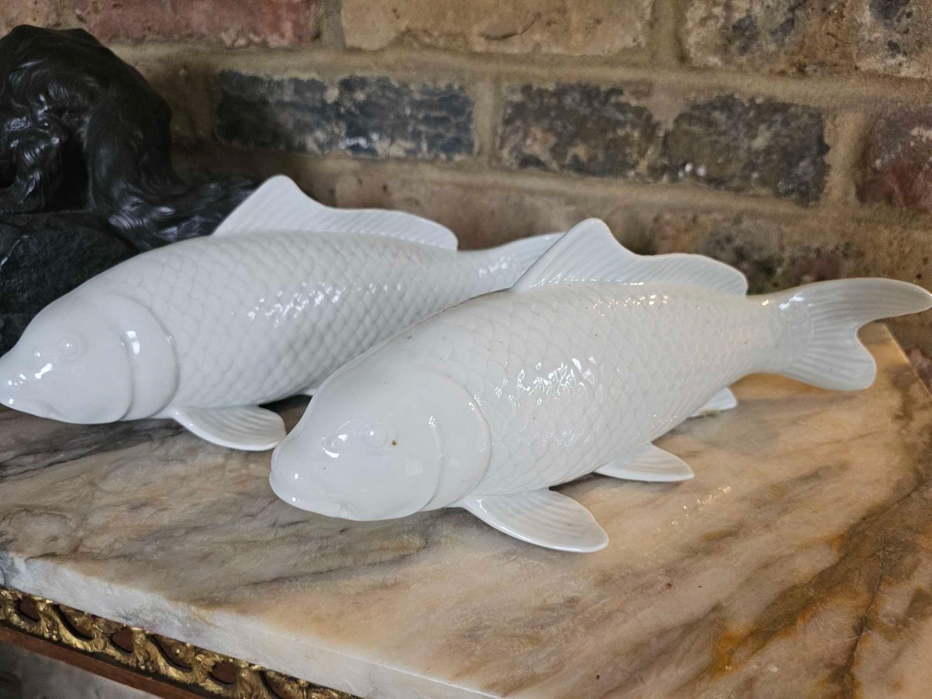 A Pair Andrea By Sadek Japanese Large 12" Koi Fish Porcelain Figurine Sculpture