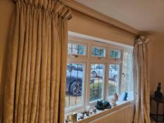 A Pair Of Fully Lined Embossed Pencil Pleat Cream Drapes With A Beaded Passementerie Span 320 X